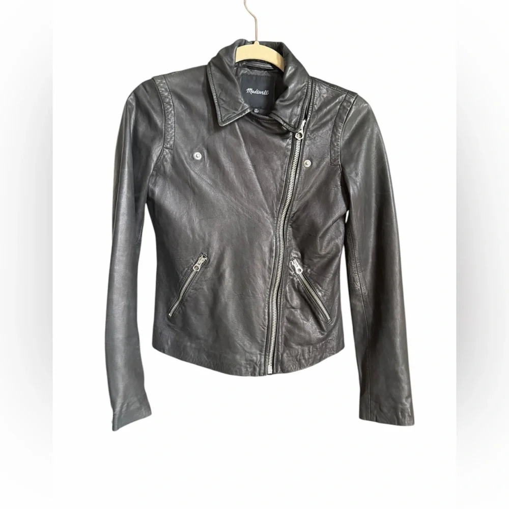 Madewell Washed Leather Black Motorcycle Biker Jacket Size XS NWOT Never Worn - Picture 7 of 14